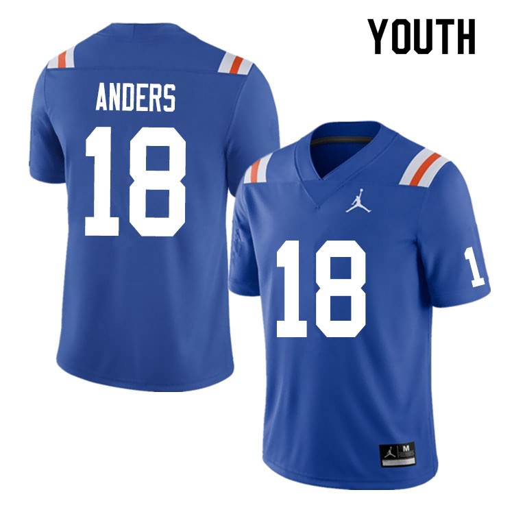 NCAA Florida Gators Jack Anders Youth #18 Nike Blue Throwback Stitched Authentic College Football Jersey RSR3164JK